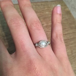 Handmade wire pearl ring